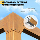 UPHYB Louvered Pergola 12x12ft, Adjustable Aluminum Pergola with Waterproof Curtains and Nets, Sun & Rain Shade for Patio, Modern DIY Outdoor Living Upgrade, Woodgrain UPHYB