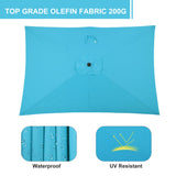 Aok Garden 6.5x10 ft Rectangular Patio Umbrella Outdoor Market Table Aluminum Pole Umbrella with Tilt and Crank 6 Sturdy Ribs for Deck Lawn Pool, Lake Blue Aok Garden