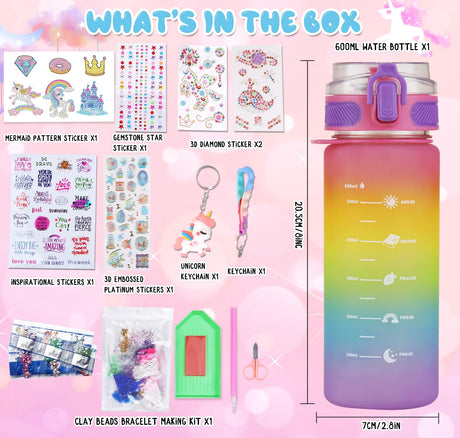 Sanilinwild Gifts for Girls Age 4-12-Decorate Your Own Water Bottle - DIY Friendship Bracelet,Christmas/Easter/Birthday Gift Ideas,Fun Arts and Crafts Gifts Toys for Girls(((Rainbow Unicorn) Sanilinwild