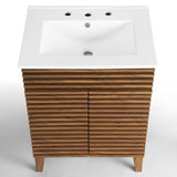Modway Render Mid-Century Bathroom Vanity With Sink in Walnut White,24 Inch Modway