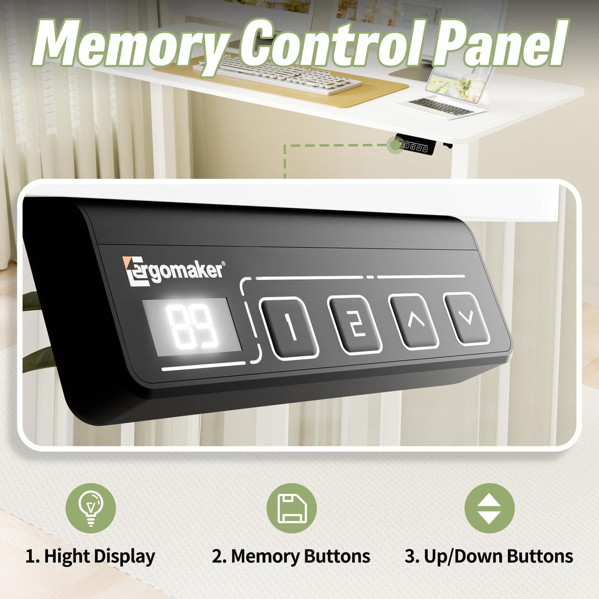 ERGOMAKER 55" Electric Standing Desk, Adjustable Height, Sit Stand Up Desk for Home Office & Computer Workstations, Memory Controller, White ERGOMAKER