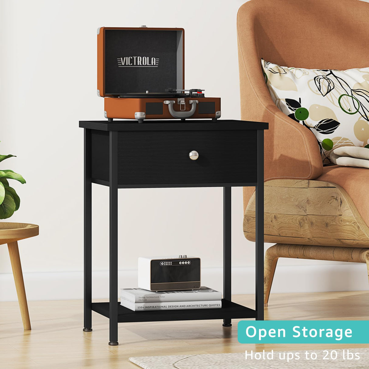 KAI-ROAD Black Nightstand Set of 2,Night Stand Set 2 with Drawers,Small Nightstand with Storage Bedside Table for Bedroom, Dorm, Modern End Table KAI-ROAD