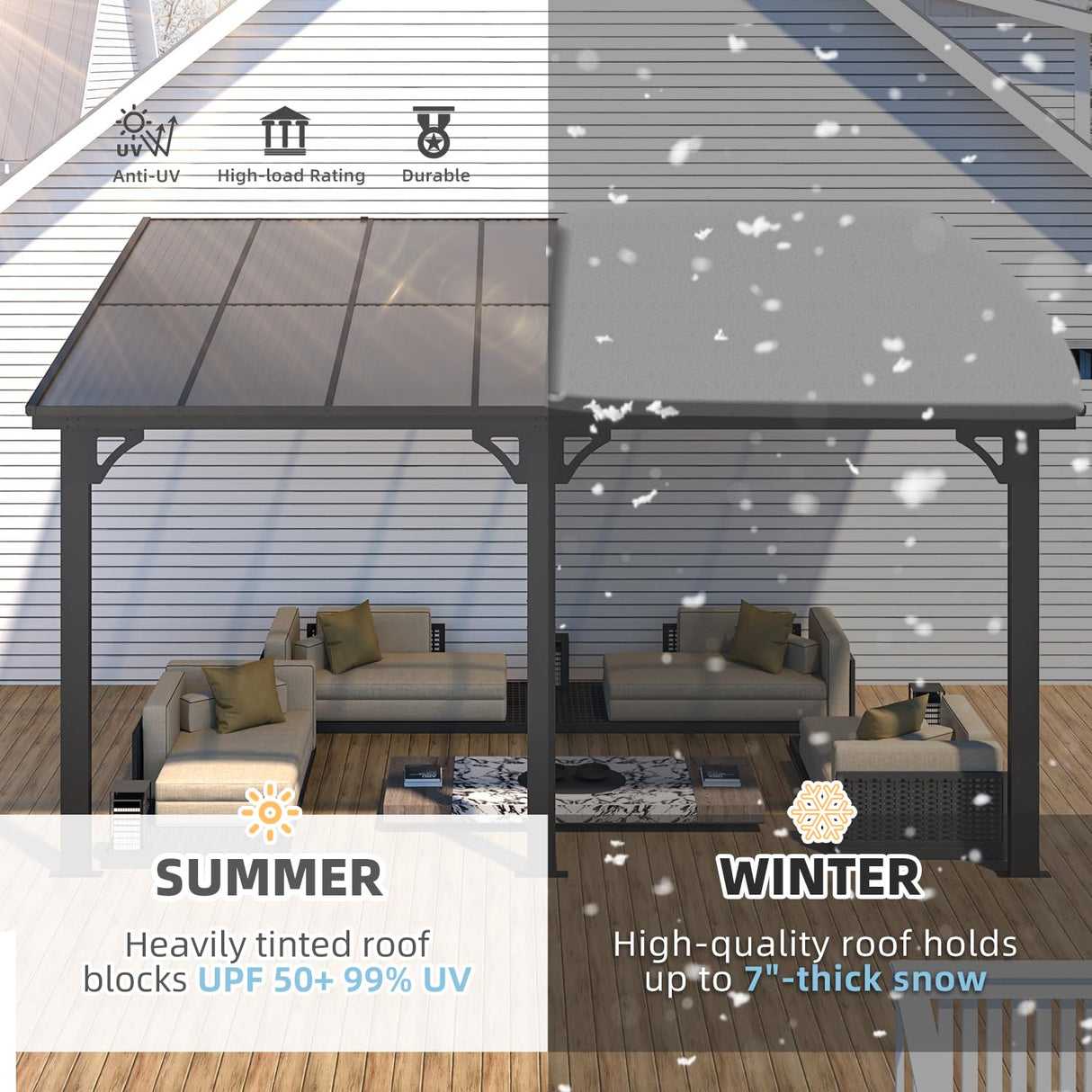 AECOJOY 10' x 14' Adjustable Height Outdoor Lean to Gazebo Pergola for Patio, Large Wall-Mounted 8.1-9.8 Ft Hard Top Metal Heavy Duty Metal Awnings Shelter Pergolas and Gazebos Clearance with Roof AECOJOY