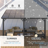 AECOJOY 10' x 14' Adjustable Height Outdoor Lean to Gazebo Pergola for Patio, Large Wall-Mounted 8.1-9.8 Ft Hard Top Metal Heavy Duty Metal Awnings Shelter Pergolas and Gazebos Clearance with Roof AECOJOY