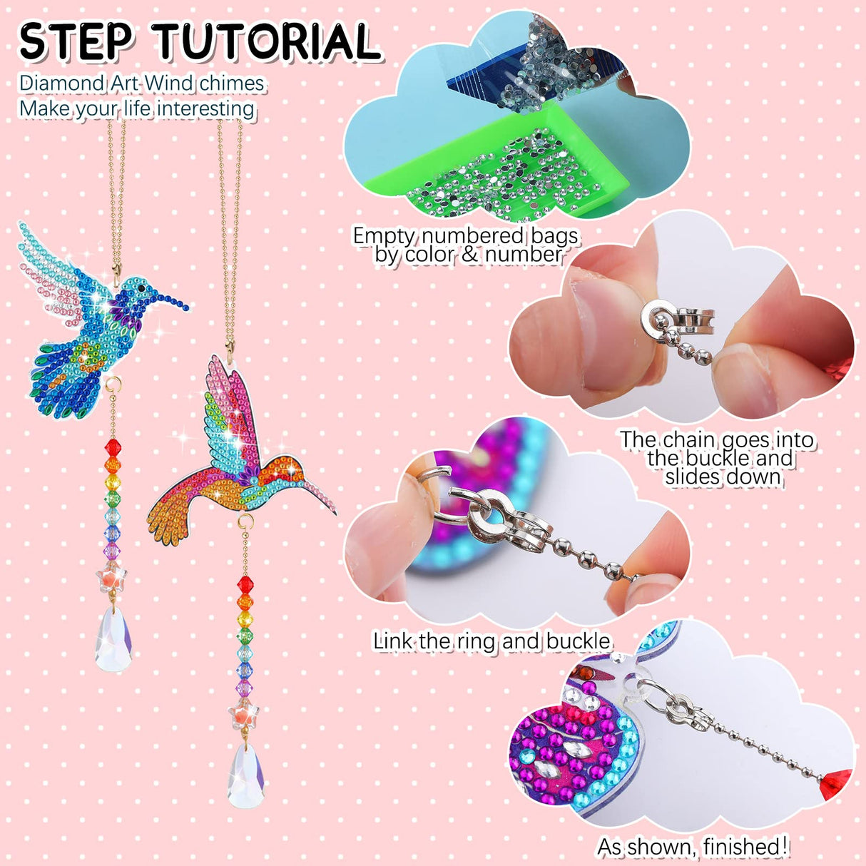 Yulejo 6 Pcs Diamond Painting Suncatcher Diamond Painting Art Kit for Adult Double Sided Diamond Painting Hanging Ornament Butterfly Heart Hummingbird Crystal Suncatcher Wind Chime Home Decoration Yulejo