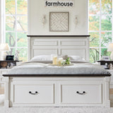 Aitjunz Farmhouse Queen Size Bed Frame with 51" Tall Headboard, Wood Platform Bed Frame with 20" Tall Roman Column Decoration Footboard & 2 Large Storage Drawers, No Box Spring Needed (White) Aitjunz