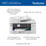 Brother MFC-J5340DW Business Color Inkjet All-in-One Printer with Printing up to 11”x17 (Ledger) Size Capabilities, White Brother