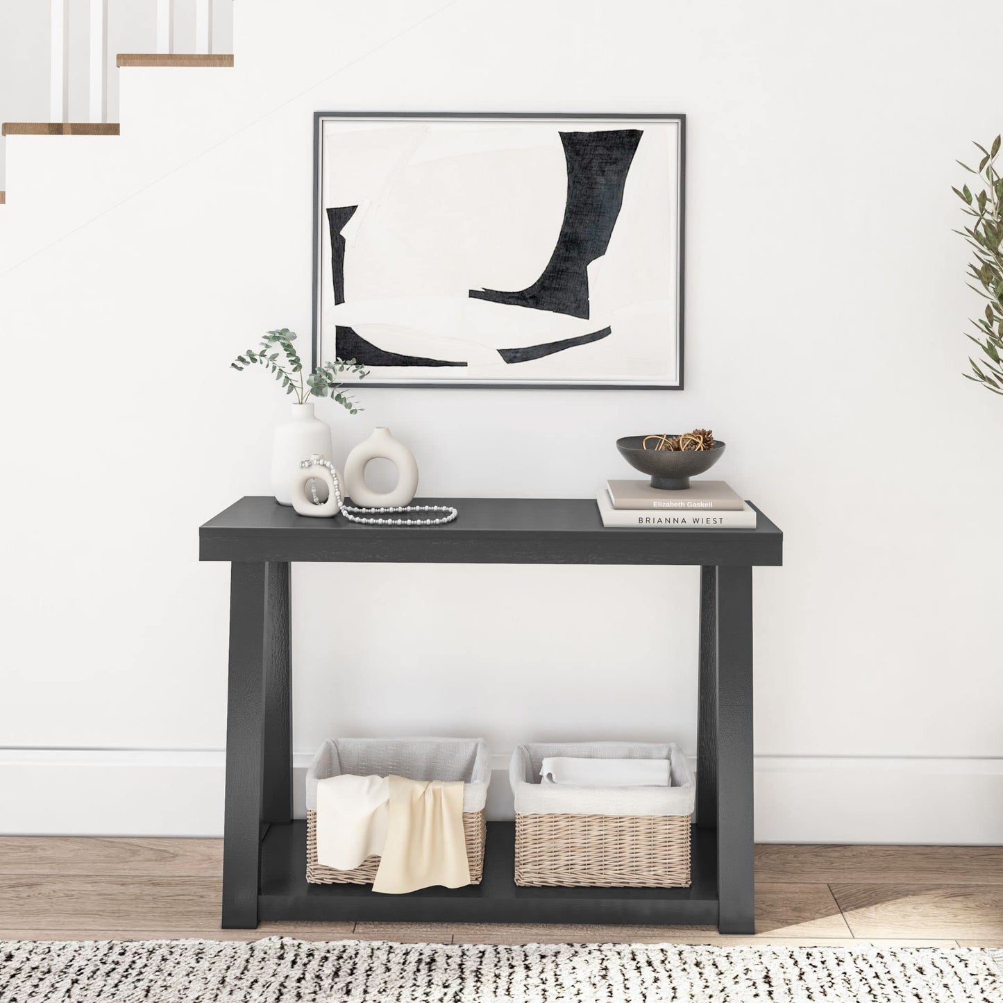 Plank+Beam Solid Wood Console Table with Storage, 46.25 Inch, Sofa Table with Shelf, Narrow Entryway Table for Hallway, Behind The Couch, Living Room, Foyer, Easy Assembly, Black - WoodArtSupply