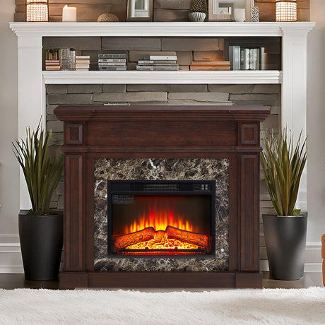 46" Large Electric Fireplace with Mantel, 40" H Tall Fireplace TV Stand, Freestanding Electric Fireplace Heater with Adjustable Flame, Remote Control Fire Place Mantel for Living Room (Walnut) PUTESTEVE