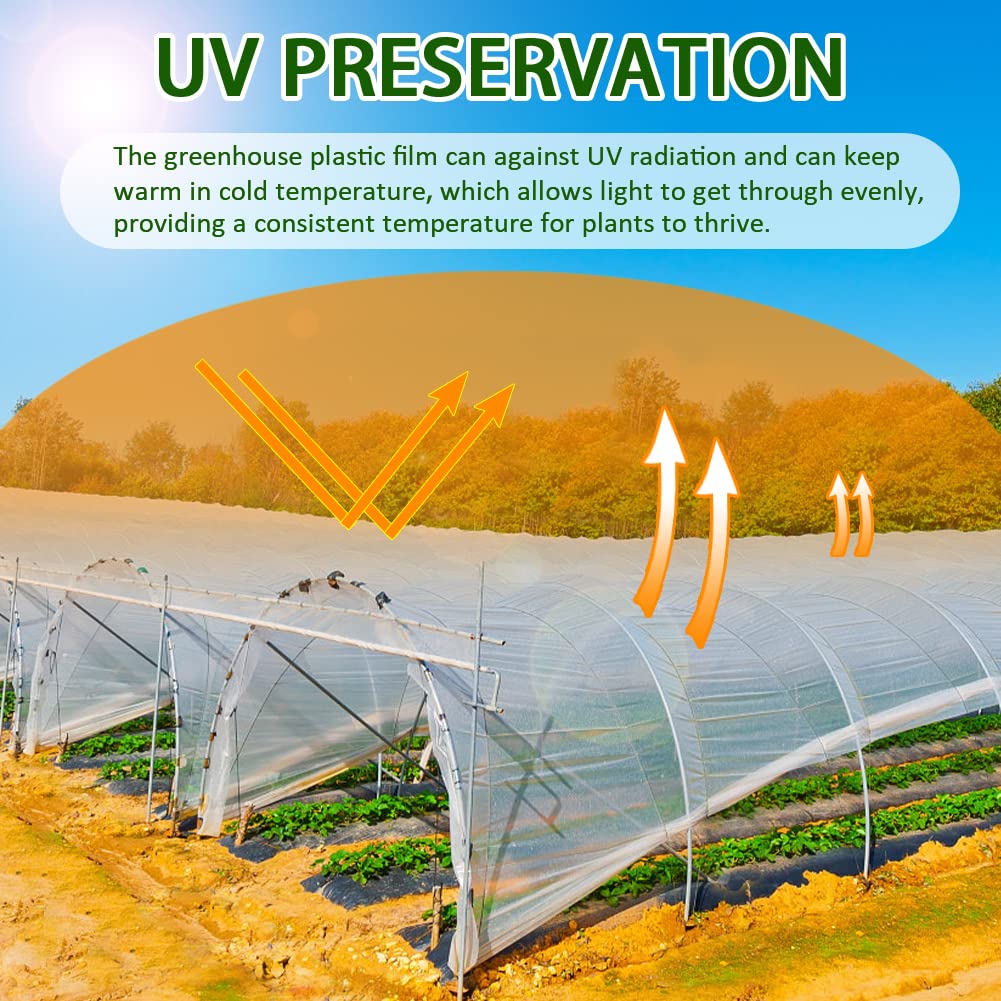 LSGCQ 6 mil Greenhouse Plastic Film Sheeting Cover 25 x 40 Ft UV Resistant Clear Polyethylene Film Green House Hoop Farm Plastic Cover for Gardening, Farming, Agriculture LSGCQ