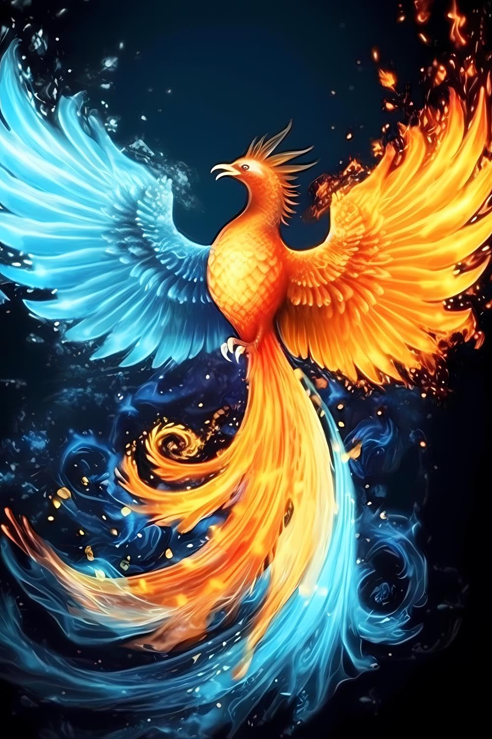 GUAIEUW Fire and Water Phoenix Diamond Painting Kit Handmade Hobbyist Phoenix Diamond Painting 5D Round Diamond Cross Stitch Crafts Wall Decoration Gifts 8x12 inch, WZ8D-0607-01-Phoenix-E2PDIB-MIPHLT GUAIEUW