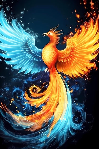 GUAIEUW Fire and Water Phoenix Diamond Painting Kit Handmade Hobbyist Phoenix Diamond Painting 5D Round Diamond Cross Stitch Crafts Wall Decoration Gifts 8x12 inch, WZ8D-0607-01-Phoenix-E2PDIB-MIPHLT