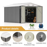 Patiowell 12 x 8 FT Outdoor Storage Shed, Steel Shed Storage House with Design of Lockable Doors, Utility and Tool Storage for Garden, Patio, Backyard, Outside use, Gray Patiowell