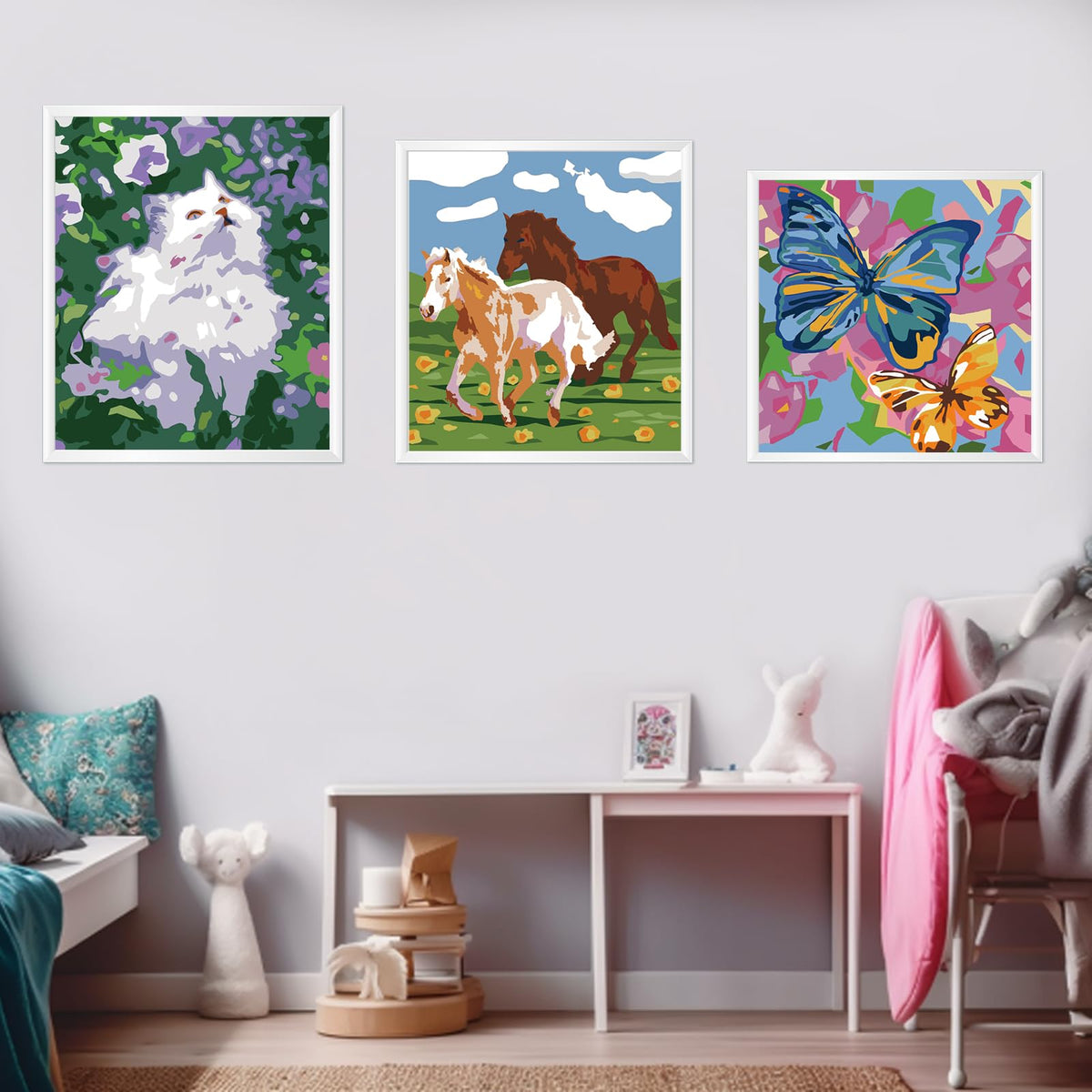 Paint-by-Numbers for Kids Ages 8-12 - Acrylic Paint Set, Paint by Numbers, Glow in The Dark, DIY Craft, Include 3 Canvas Framed with 30 Pots, 5 Brushes, Horse Paint by Number, Wooden Crafts to Paint Wings Giant