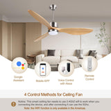 Ovlaim 52 Inch Solid Wood Ceiling Fans with Lights Remote Control, 6 Speed Quiet DC Motor 3 Blade Propeller Smart Ceiling Fan, Indoor Living Room Bedroom Ovlaim