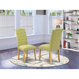 East West Furniture CEP4T07 Celina Parson Dining Room Chairs - Button Tufted Limelight Linen Fabric Upholstered Chairs, Set of 2, Oak East West Furniture