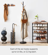Yamazaki Home Plain Freestanding Coat Hanger Rack With Wooden Hooks, Space Saving, 70" - Steel YAMAZAKI