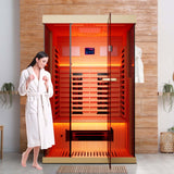 MEISSALIVVE Full Spectrum Infrared Sauna，1-2 Person Home Sauna，Wooden Canadian Hemlock Indoor Spa Sauna with Resonance Speaker, Panoramic Tempered Glass Door MEISSALIVVE