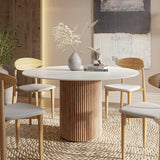 Pine Solid Wood Dining Table, BIGMAII Modern Round Kitchen White Marble Pedestal Dining Room Table Restaurant Furniture - 47.2in L x 47.2in W x 29.5in H bigmaii