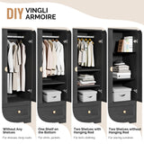 VINGLI Wardrobe Closet, Armoires and Wardrobes with Doors,Hanging Rod, Shelves and Drawer, Freestanding Closet Wardrobe Cabinet, Black Armoire Wardrobe for Bedroom, Dorm VINGLI