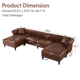 U Shaped Chesterfield Sofa, Oversized Sectional Faux Leather Couch, Chaise Ottoman Sofa Upholstered Accent Tufted Couch with Rolled Armrest and Nailhead for Living Room, Office - Brown ORRD