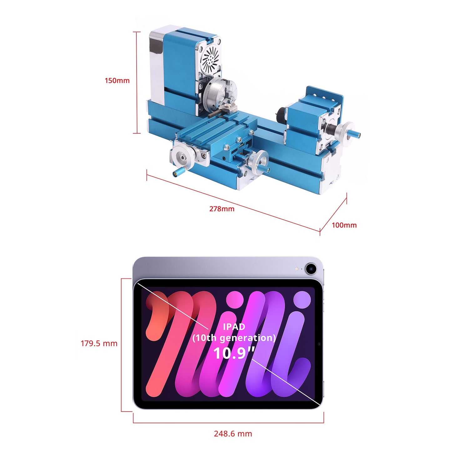 Universal Mini Metal Lathe Machine Motorized Metalworking DIY Tool Benchtop Woodworking for Hobby Science Education Modelmaking W10003M AC100V~240V (24W Lathe)