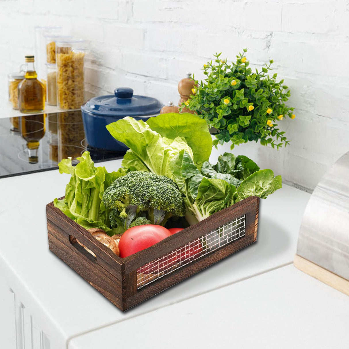 Hyuetrsa Rustic Countertop Nesting Basket with Handle Wooden Countertop Baskets Set for Countertop, Fruit, Veggies, Kitchen,Gift Basket Small Decorative Wood Wire Containers with Handle Set of 2 Hyuetrsa