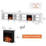WAMPAT Electric Fireplace TV Stand for 100 Inch TV, White TV Console Table for 85 90 95 inch TV with 18 Inch Fireplace Insert, Wood Entertainment Center with Heater & Storage Cabinet, 70 Inch WAMPAT