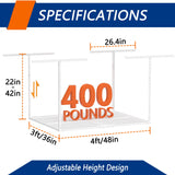 Soywey 3 x 4FT Overhead Garage Storage Rack,Adjustable Ceiling Storage Racks,Garage Shelving Heavy Duty Storage Organizer System,Load 400LBS Weight(White) Soywey