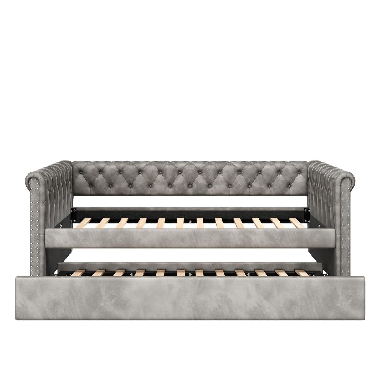 Christopher Knight Home Upholstered Daybed with Trundle, Twin Size Trundle Sofa Bed, Couch Bed with Backrest and Curved Armrests, No Box Spring Needed, for Living Room, Bedroom and Guest Room, Grey Christopher Knight Home