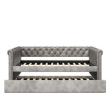 Christopher Knight Home Upholstered Daybed with Trundle, Twin Size Trundle Sofa Bed, Couch Bed with Backrest and Curved Armrests, No Box Spring Needed, for Living Room, Bedroom and Guest Room, Grey Christopher Knight Home