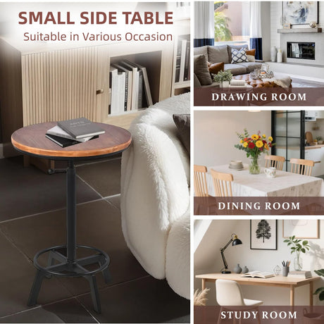 BOKKOLIK Farmhouse Bar Table 30-35.4inch Height Adjustable Rustic Bistro Pub Table for Kitchen Coffee House Vintage Cocktail Table Swivel Wooden Top BOKKOLIK