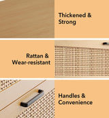 GarveeHome 4 Drawer Dresser Rattan Dresser, Tall Chest of Drawers, Wood Dresser for Bedroom, Closet, Living Room, Hallway GarveeHome