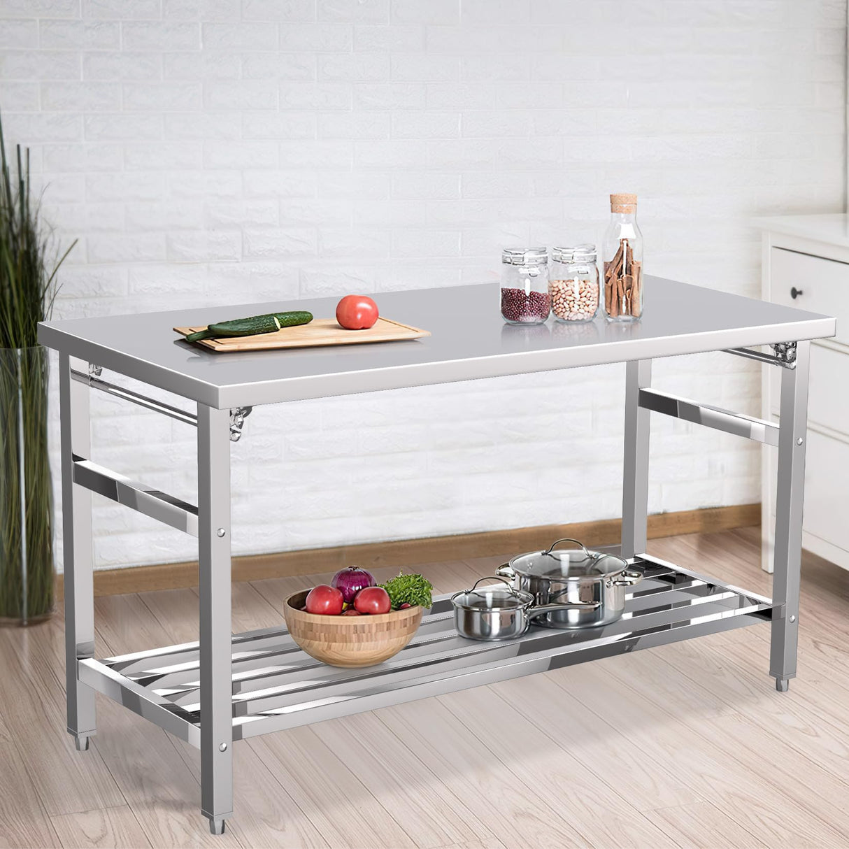 24 x 60 Inch Stainless Steel Folding Table for Prep & Work, NSF Commercial Heavy-duty Stainless Steel Kitchen Island with Undershelf for Restaurant and Home Fashionwu