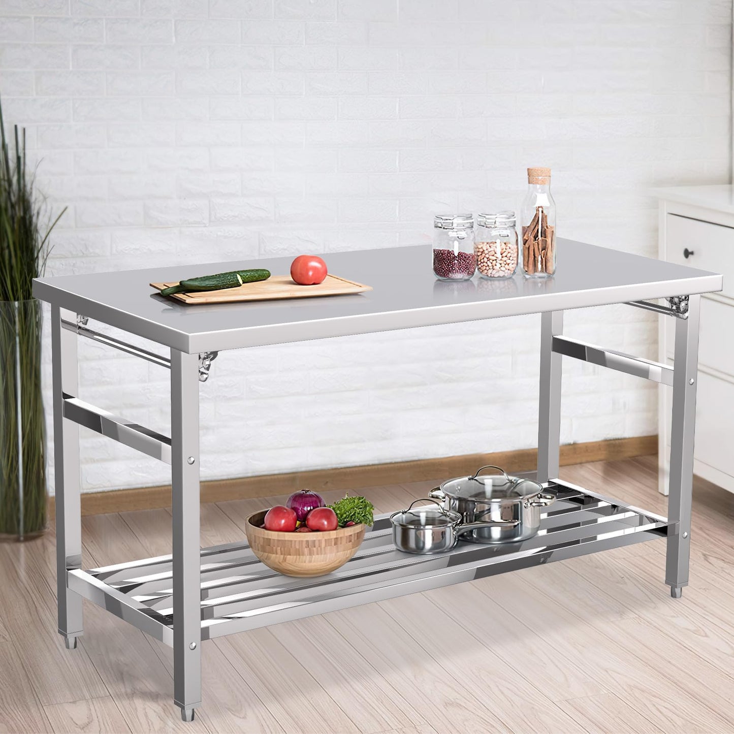 24 x 60 Inch Stainless Steel Folding Table for Prep & Work, NSF Commercial Heavy-duty Stainless Steel Kitchen Island with Undershelf for Restaurant and Home - WoodArtSupply