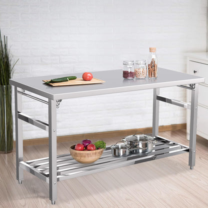 24 x 60 Inch Stainless Steel Folding Table for Prep & Work, NSF Commercial Heavy-duty Stainless Steel Kitchen Island with Undershelf for Restaurant and Home - WoodArtSupply