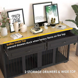 Lovinouse Furniture Style Dog Crate with Double Room, Wooden Dog Kennel with Double Doors and Removable Divider, Dog House Side End Table for Small Medium Large X-Large Dogs(Black + Wood) Lovinouse