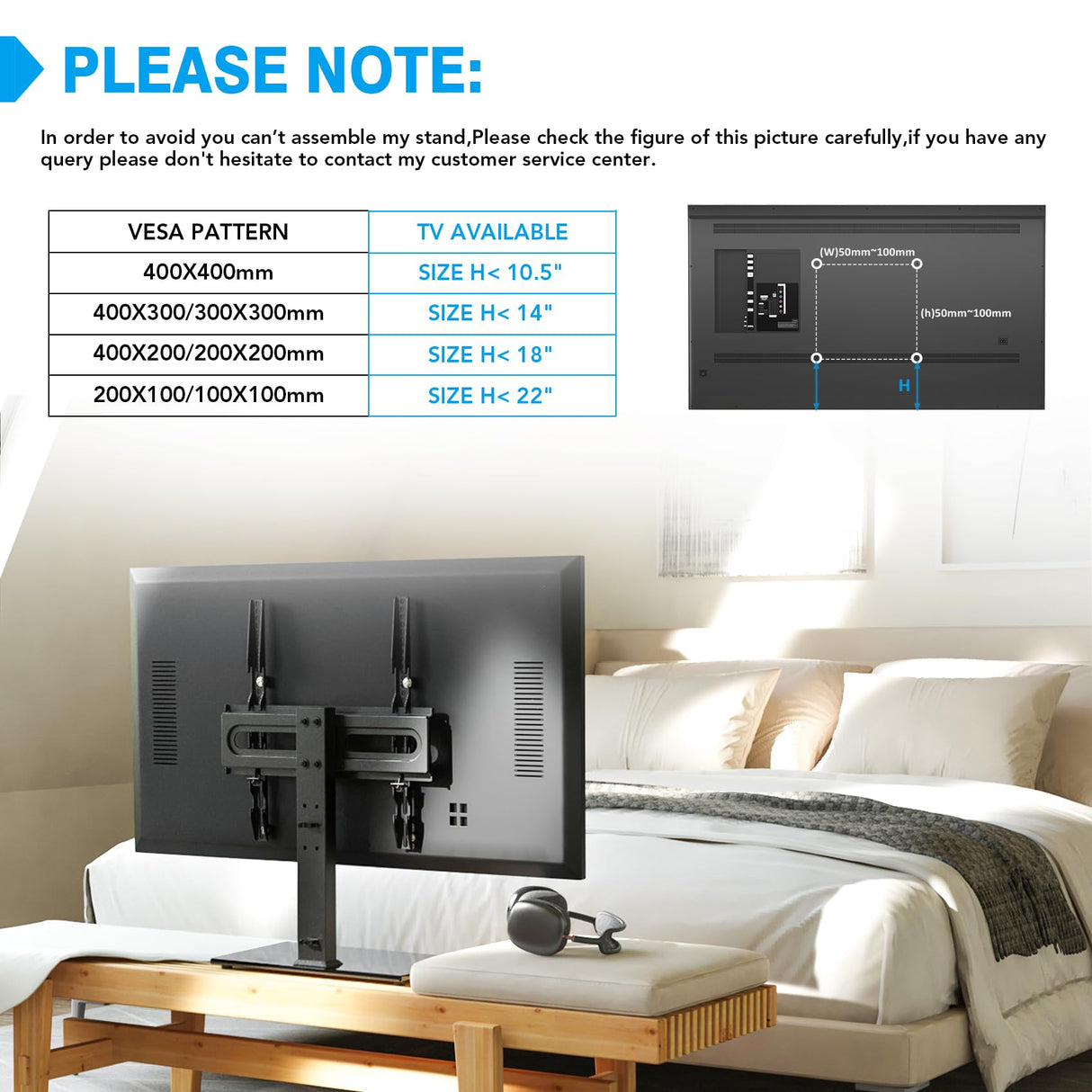 Universal TV Stand - Table Top TV Stand for 27-60 inch LCD LED TVs - 9 Level Height Adjustable TV Base Stand with Tempered Glass Base & Wire Management, VESA 400x400mm Hemudu