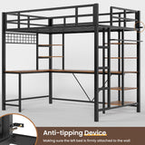 VIAGDO Loft Bed with Desk with Charging Station & LED Lights, Loft Bed Twin Size with Storage Shelves,Clothing Rail, Metal Twin Loft Bed with Safety Guard & Ladder, No Box Spring Needed (Black) VIAGDO