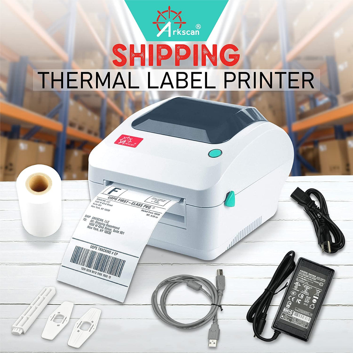 Arkscan 2054A Shipping Label Printer for Windows Mac Chromebook Android, Supports Amazon Ebay Paypal Etsy Shopify ShipStation Stamps UPS USPS FedEx DHL, Roll & Fanfold 4x6 Direct Thermal Label Arkscan