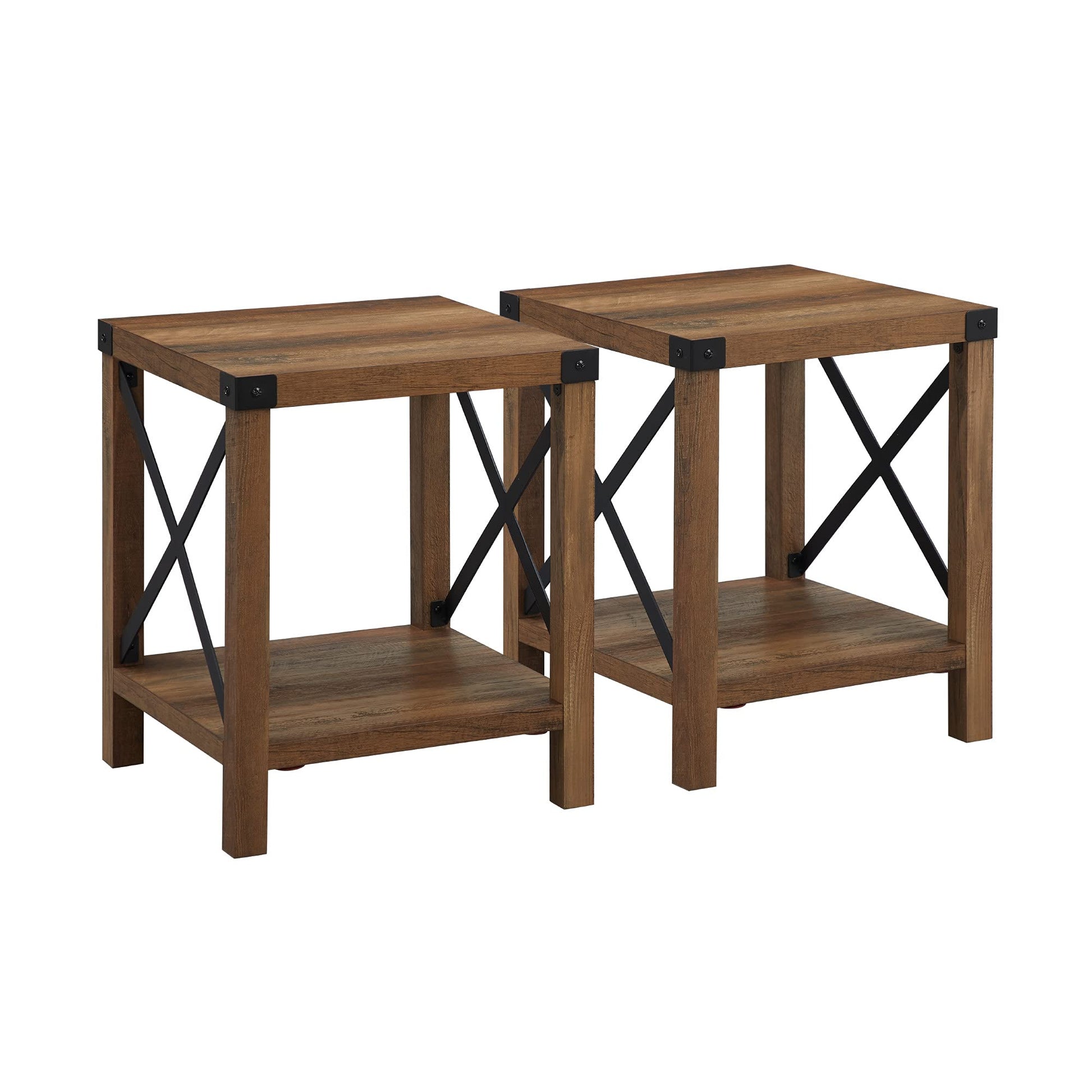 Walker Edison Sedalia Modern Farmhouse Metal-X Side Table Set, 2 Pack, Rustic Oak - WoodArtSupply