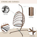 RADIATA Patio Hanging Egg Chair with Stand, Rattan Swing Chair with Cushion and Pillow, Wicker Hammock Chair for Indoor Outdoor Bedroom Living Room Garden (Brown with Cover) RADIATA