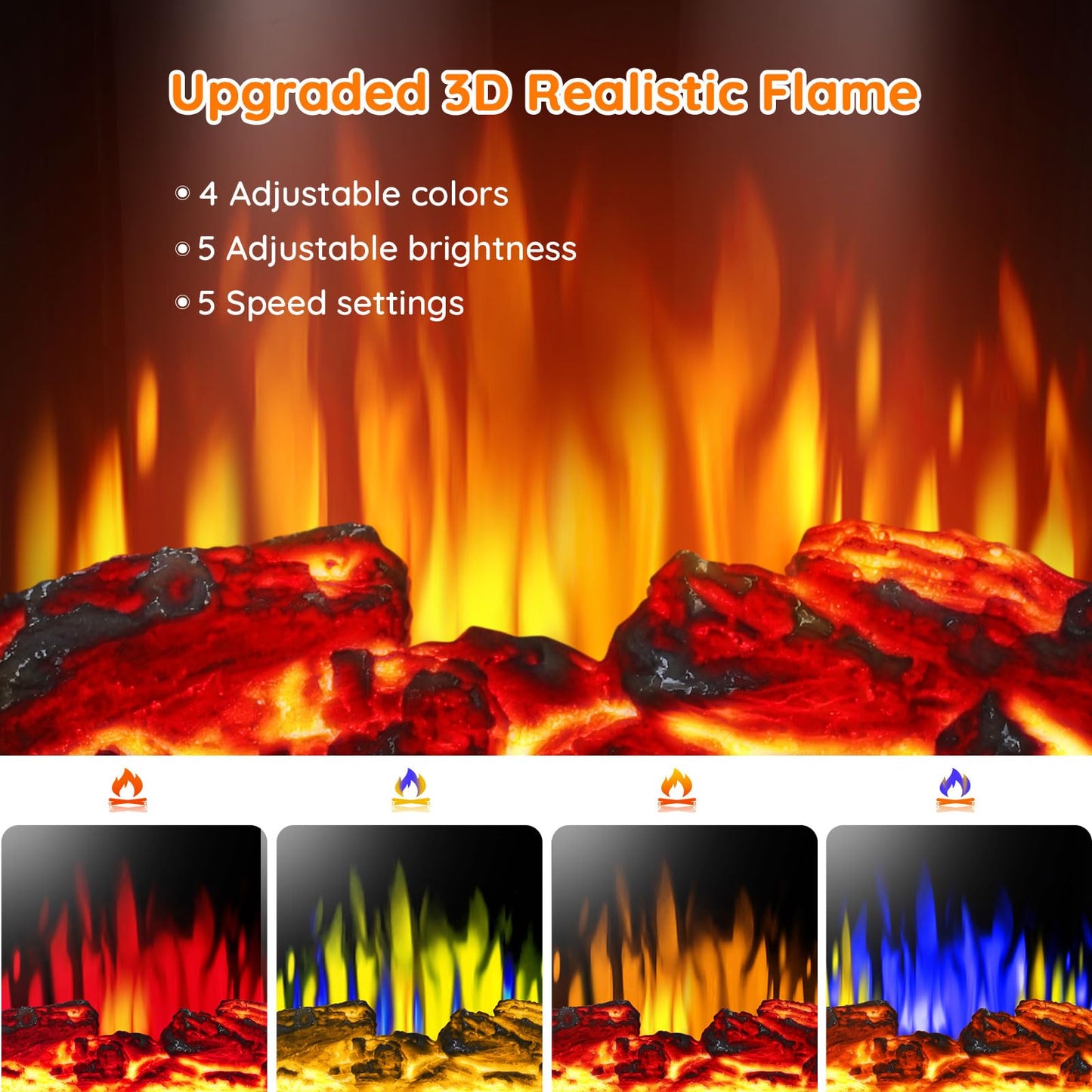 Rintuf Electric Fireplace Heater, 1500W Infrared Fireplace Stove w/ 3D Realistic Flame, 5100BTU Freestanding Electric Stove Heater with Remote Control, 8H Timing, Ideal for Indoor Home Use