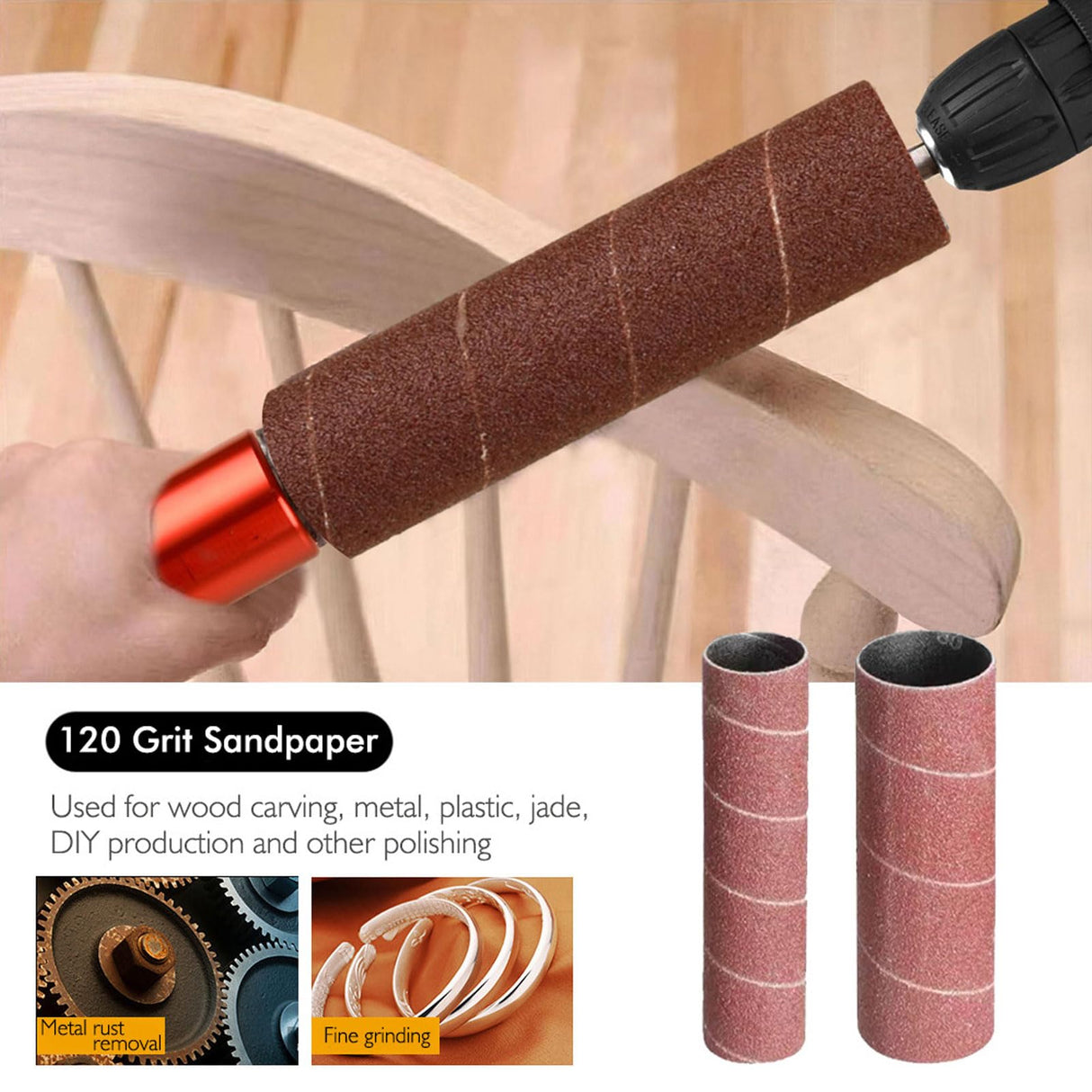 Spindle Sander Adapter, Aluminum Alloy Drill Sanding Mandrel Kit for Wood Metal, Universal Size, Easy to Install, with Rubber Sanding Drum Kit and Asixxsix