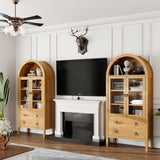 MECHYIN Arched Cabinet, 71" Tall Modern Storage Cabinet, Arched Kitchen Pantry Cabinet, Arched Bookshelf with Doors and Drawer, Wooden Storage Cabinet for Living Room, Kitchen, Dining Room (Natrual) MECHYIN