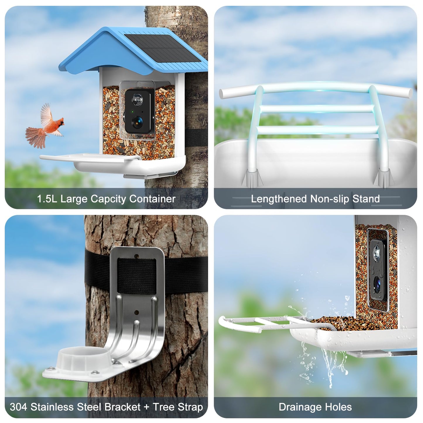 BROAIMX Smart Bird Feeder Camera, Free AI Forever, 1080P HD Camera Auto Capture Bird Videos & 2 Pcs Solar Panel, App Notify When Birds Detected, 64G - WoodArtSupply