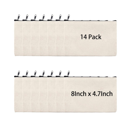 pabues 14 Pieces 8 x 4.7 Inch Blank Craft DIY Canvas Pen Pencil Case- Cotton Canvas Invoice Bill Bag Makeup Bag Cosmetic Bag Multipurpose Travel Toiletry Pouch with Black Zipper pabues