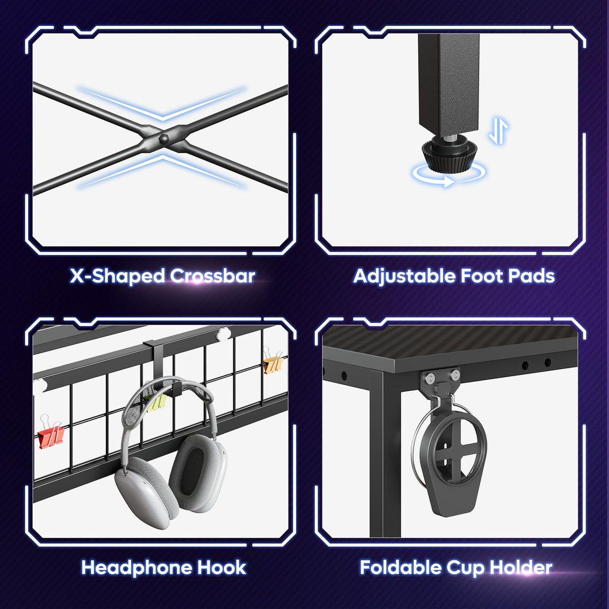Bestier L Shaped Gaming Desk with Power Outlets, 51 inch Large LED Computer Desk Reversible Corner Desk with 4 Tiers Storage Shelves, Gamer Desk with Headset Hooks and Cup Holder, Carbon Fiber Black Bestier
