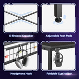 Bestier L Shaped Gaming Desk with Power Outlets, 51 inch Large LED Computer Desk Reversible Corner Desk with 4 Tiers Storage Shelves, Gamer Desk with Headset Hooks and Cup Holder, Carbon Fiber Black Bestier