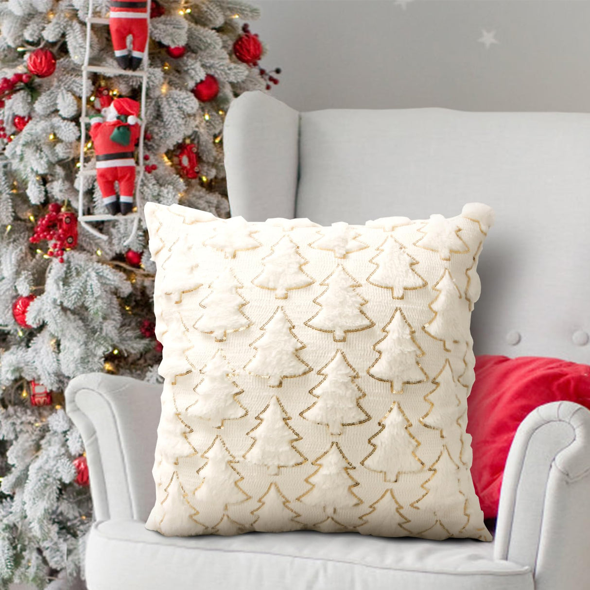 Christmas Pillow Covers, Set of 2 Christmas Decorations Throw Pillow Covers, 18x18 Inch Soft Fluffy Cushion Covers for Home Décor Xmas Series Cushion Pillow Cover Custom Zippered Square Pillowcase Eliluoni